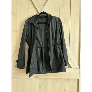 Banana republic black raincoat trench jacket buttons womens size medium cinch